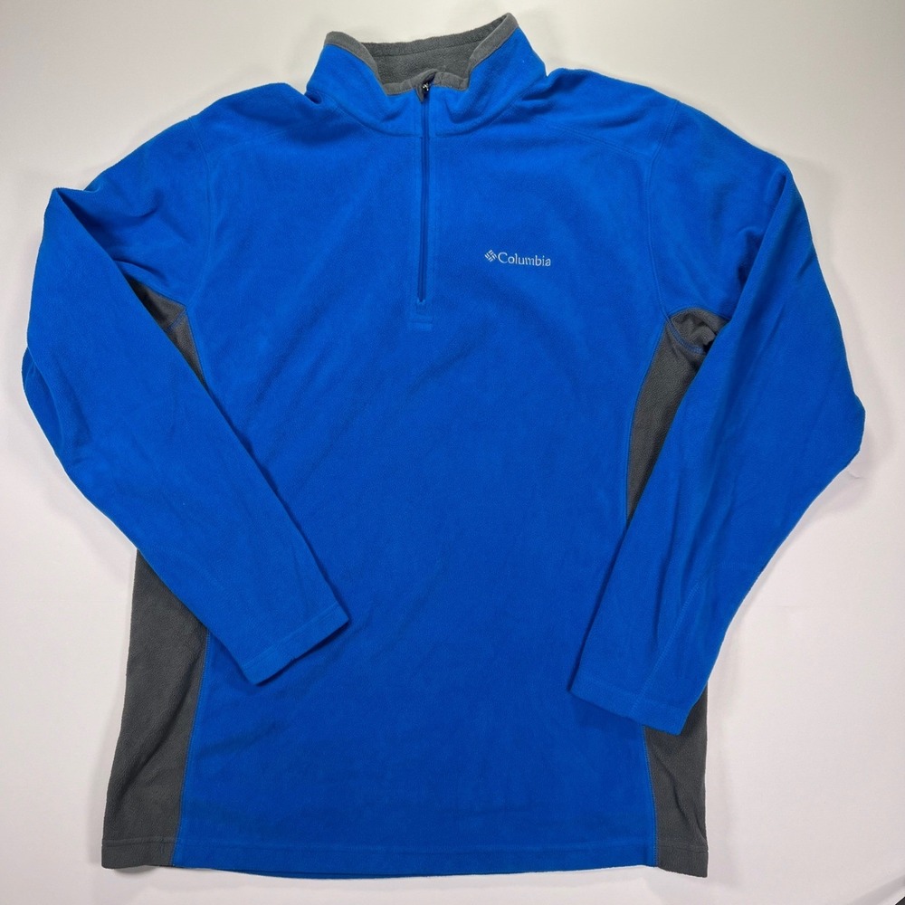 Columbia Fleece Pullover Mens Large Blue Grey Quarter Zip Mock Neck XM6279